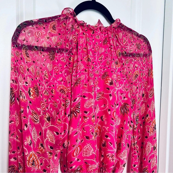 Hemant and Nandita Nara Tulip Pink Floral Romper Playsuit Long Sleeve.over-Up XS - Picture 9 of 14